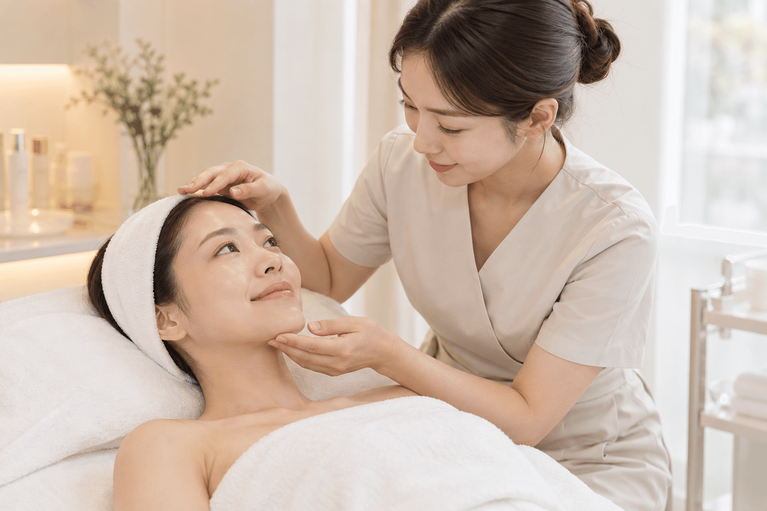 美容師在保養前了解客人的肌膚需求
